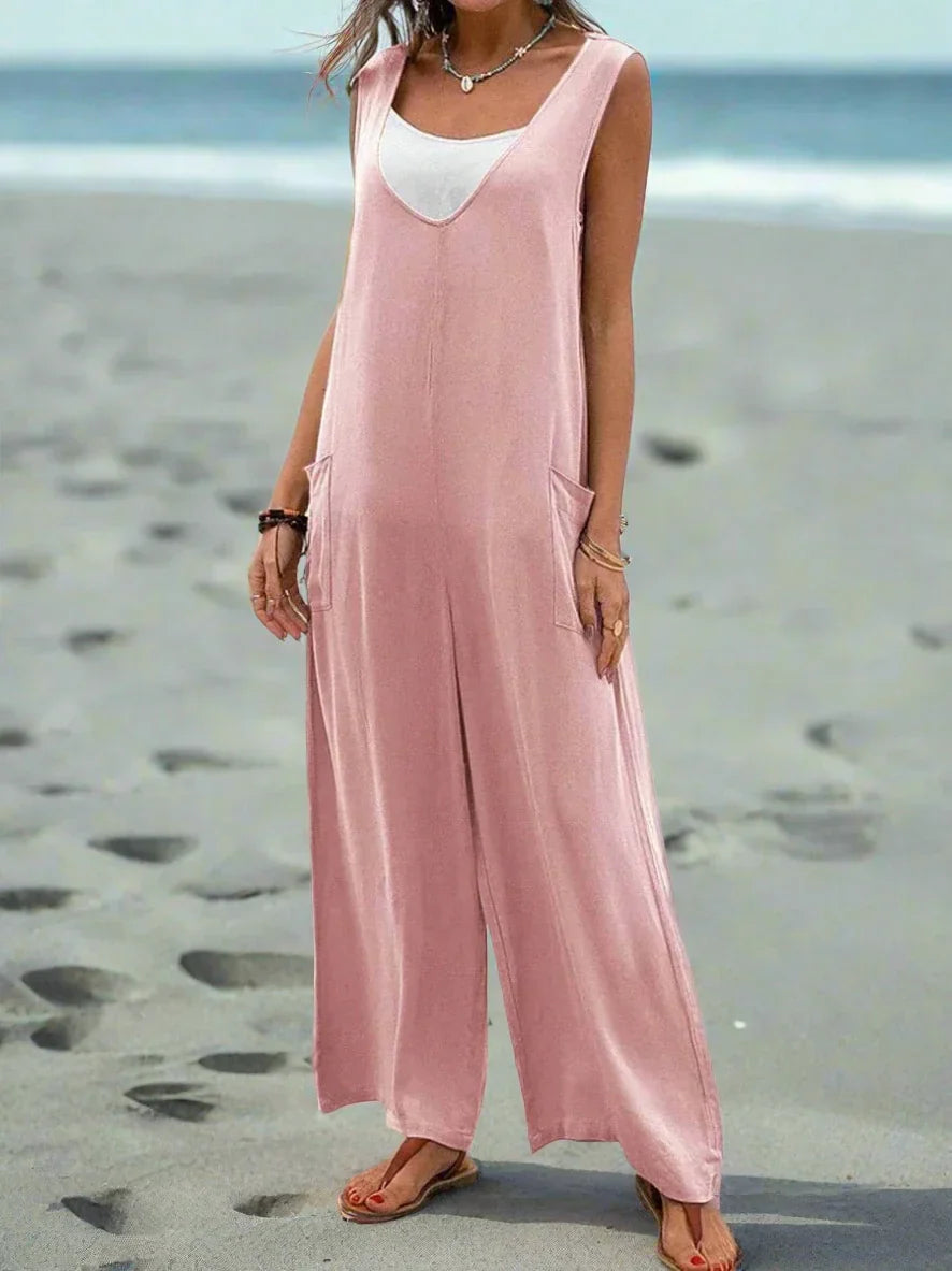 Combinaison Femme - Sans Manches - Col Plongeant - Coupe Ample - Poches Latérales
