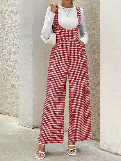 Combinaison Femme - Imprimé Pied-de-Poule - Sans Manches - Coupe Large Élégante