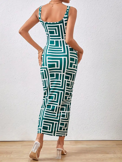 Robe Midi Femme - Coupe Ajustée - Sans Manches - Encolure Carrée - Style Moderne