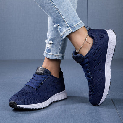 Chaussures de sport femme – Tricot souple – Respirantes – Légères – Basses à lacets