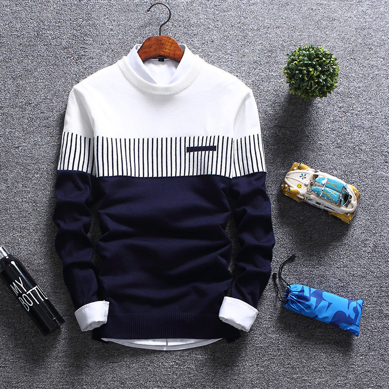 Pull homme – Laine – Coupe régulière – Col rond – Motif rayé élégant