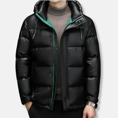 Veste homme en duvet – Coupe régulière – Capuche – Déperlant – Fermeture zippée et boutons