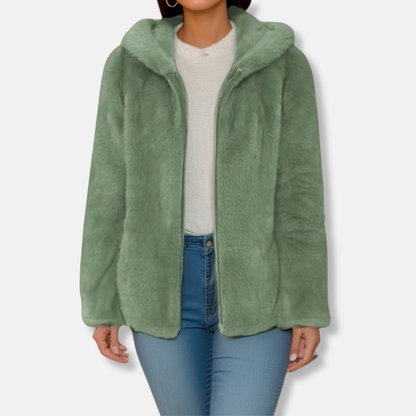Veste zippée femme – Fausse fourrure – Doublée sherpa – Coupe ample – Capuche