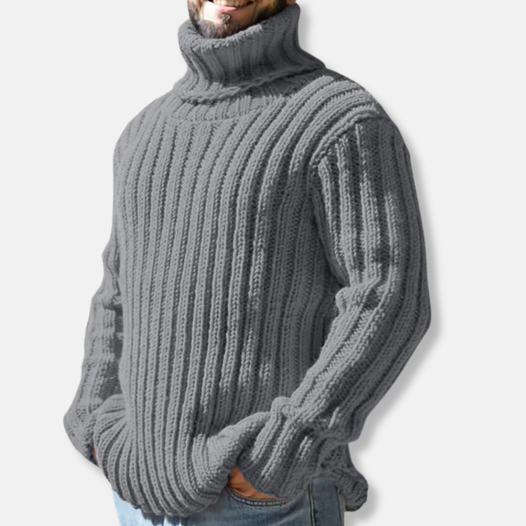 Homme Pull Col Roulé - Laine Mélangée - Coupe Décontractée - Manches Longues Côtelées