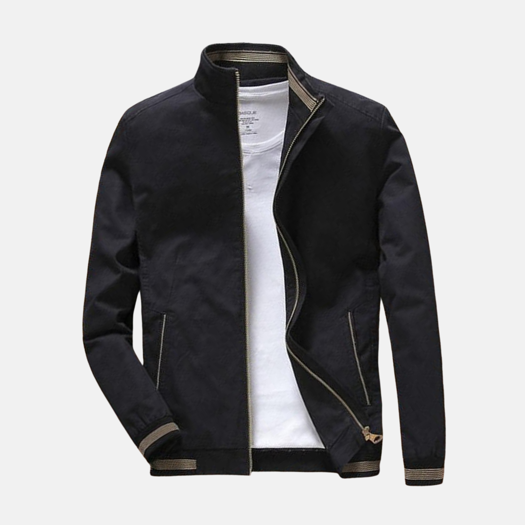 Blouson homme – Coupe décontractée – Mélange coton – Col montant – Zip frontal