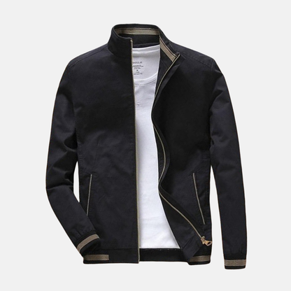 Blouson homme – Coupe décontractée – Mélange coton – Col montant – Zip frontal