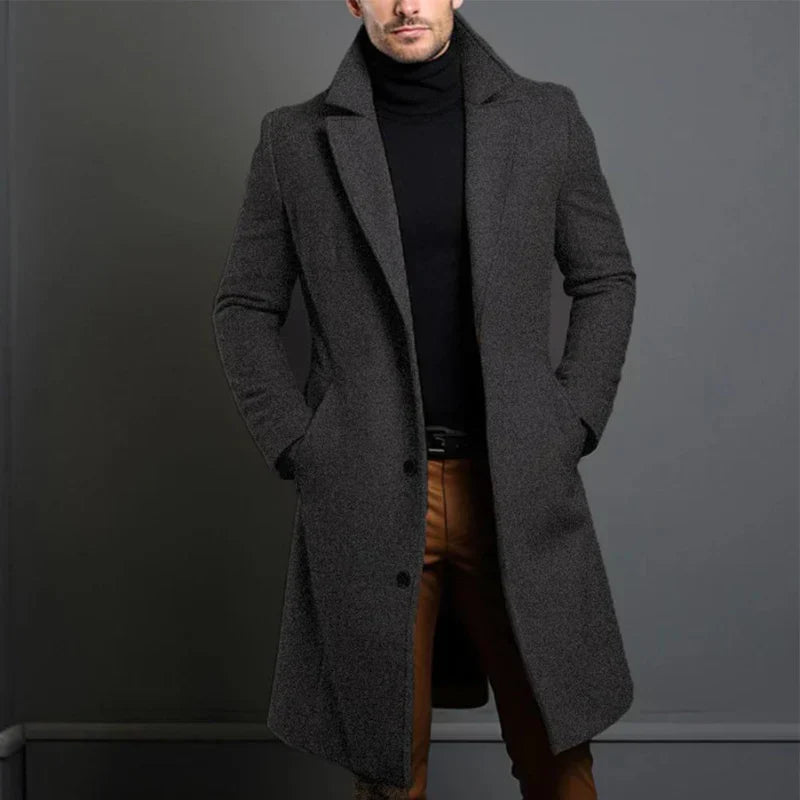 Manteau long homme – Coupe ajustée – Laine chaude – Revers cranté classique