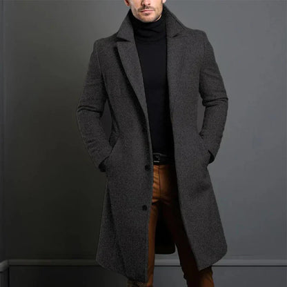 Manteau long homme – Coupe ajustée – Laine chaude – Revers cranté classique