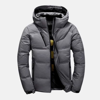 Homme Doudoune - Tissu Tissé - Col Montant - Capuche Ajustable - Manches Longues