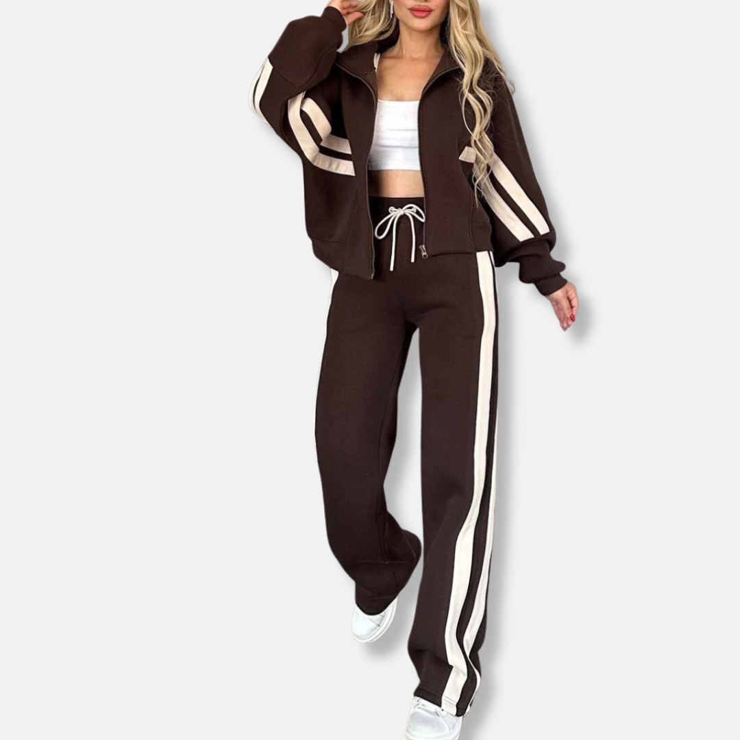 Veste zippée femme – Coupe oversize – Coton doux – Rayures sport – Style athleisure