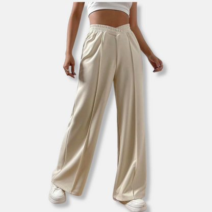 Femme Pantalon - Tissu Extensible Doux - Taille Haute - Poches Latérales