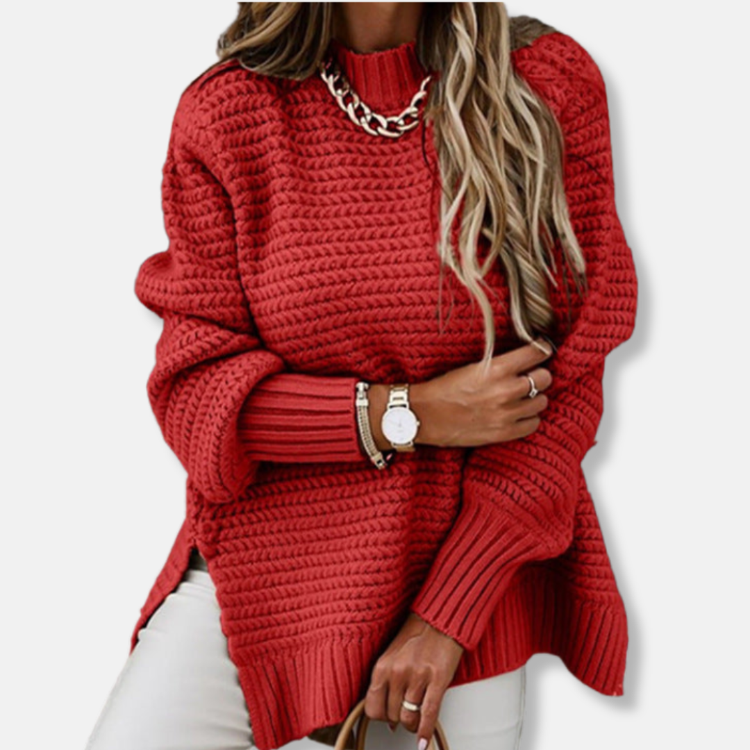 Pull femme – Coupe oversize – Maille côtelée douce – Épaules tombantes confortables