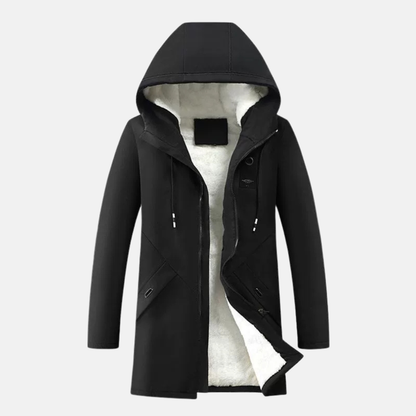Veste à capuche homme – Coupe ajustée mi-longue – Doublée polaire chaude – Coupe-vent