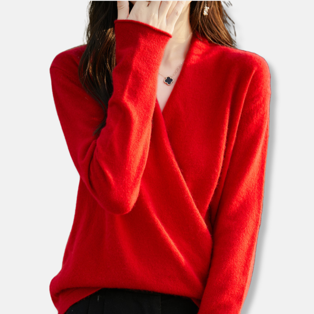 Pull femme col V – Maille laine douce – Coupe décontractée – Manches longues