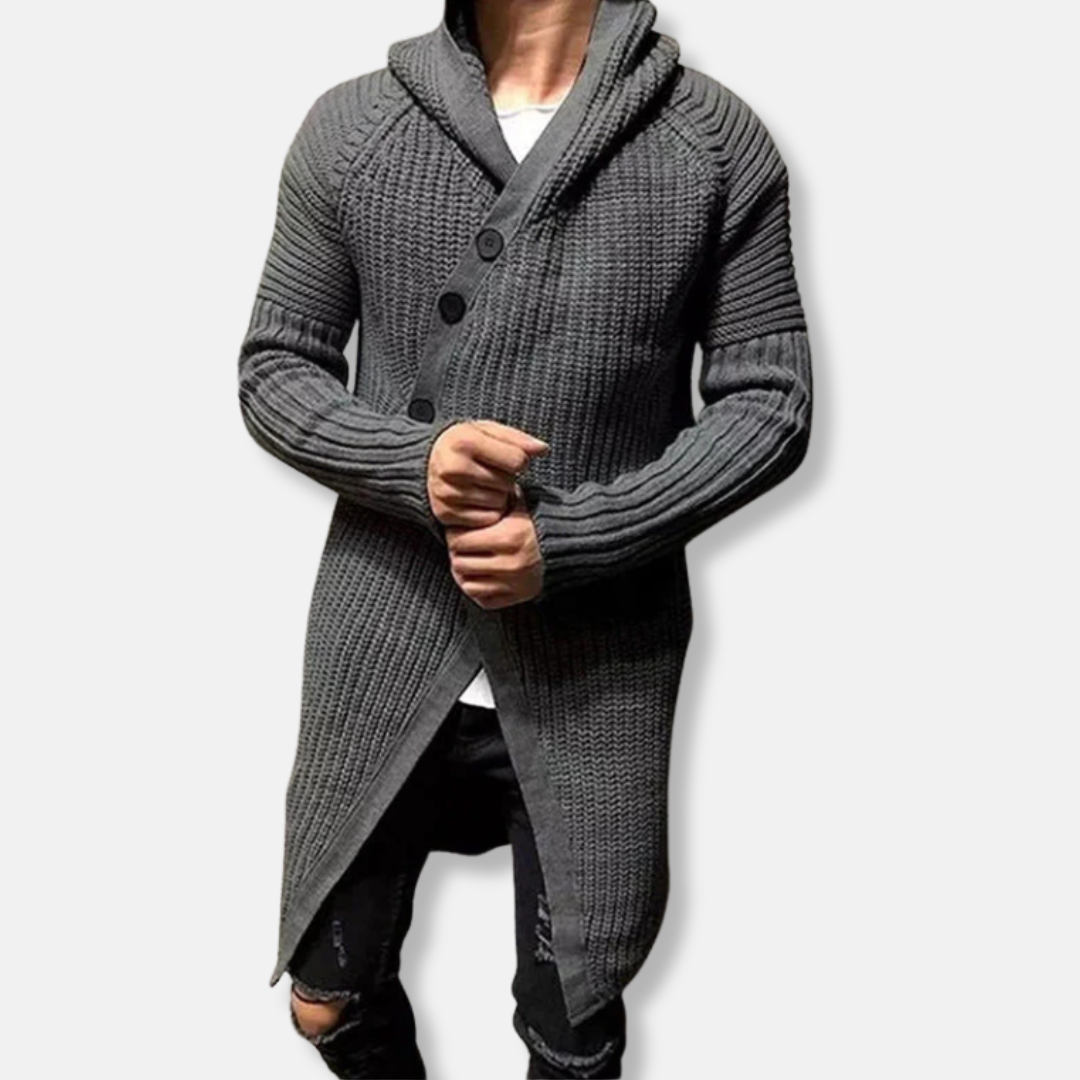 Homme Cardigan - Maille épaisse - Coupe décontractée - Longueur mi-cuisse - Col châle - Capuche