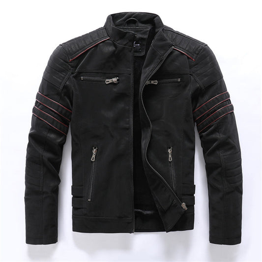 Blouson biker homme – Coupe slim – Simili cuir – Manches côtelées – Poches zippées