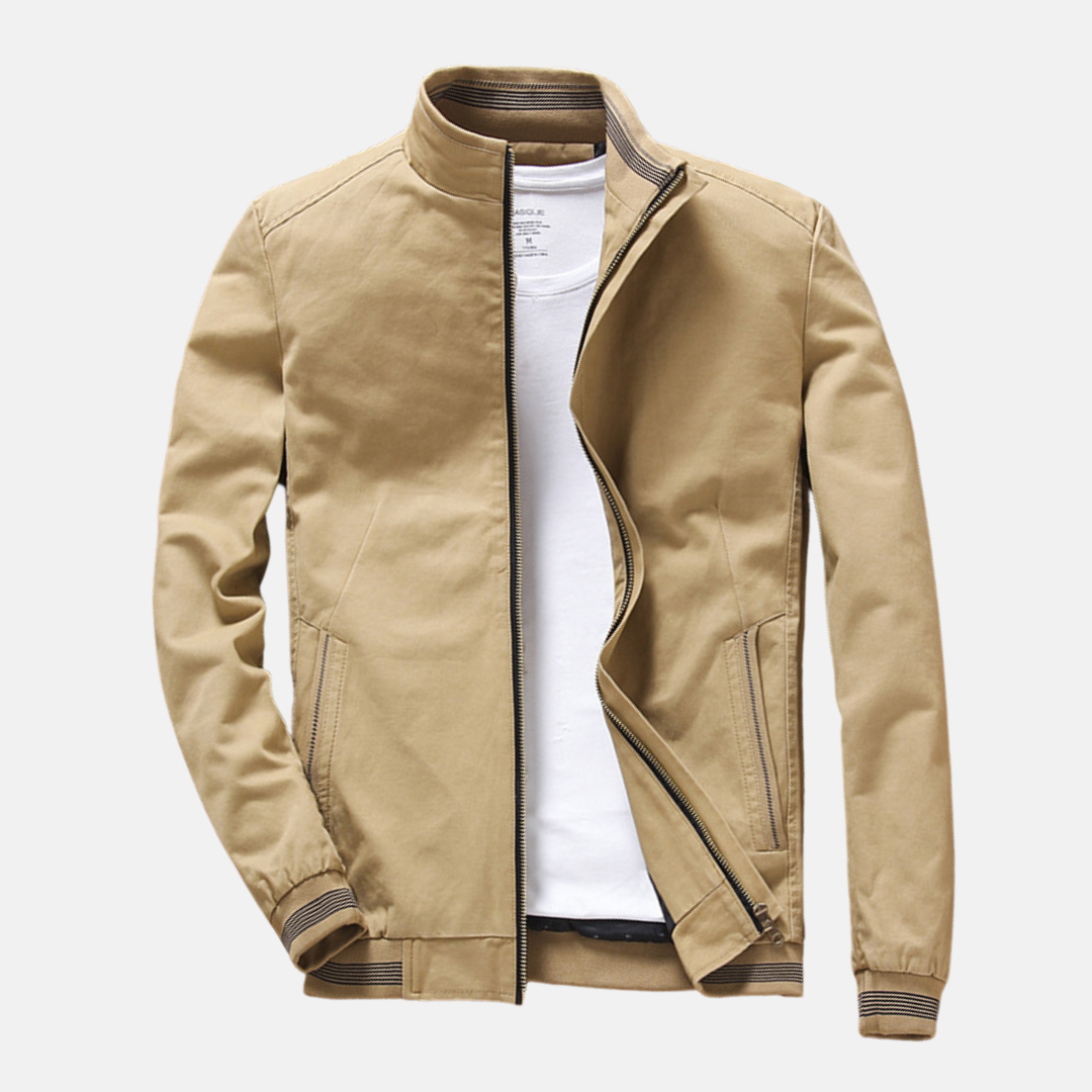 Veste homme casual – Coupe slim – Tissu léger – Col montant – Poches zippées