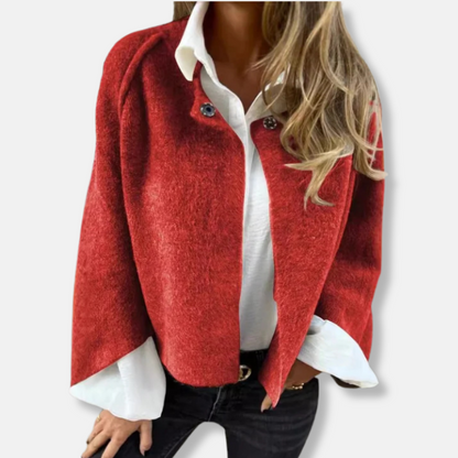 Femme Manteau Court - Maille Douce - Coupe Ample - Sans Col - Manches Longues