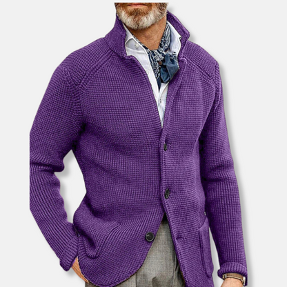 Homme Cardigan - Tissu Tissé - Coupe Slim - Col Montant - Manches Longues