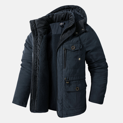 Homme Parka - Tissu Tissé - Coupe Regular - Col Montant Avec Capuche - Doublure Sherpa