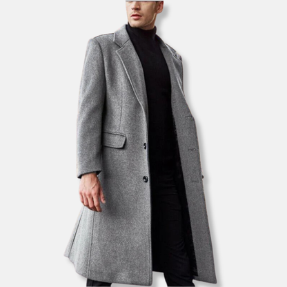Manteau homme – Coupe structurée – Longueur genou – Laine mélangée – Style formel