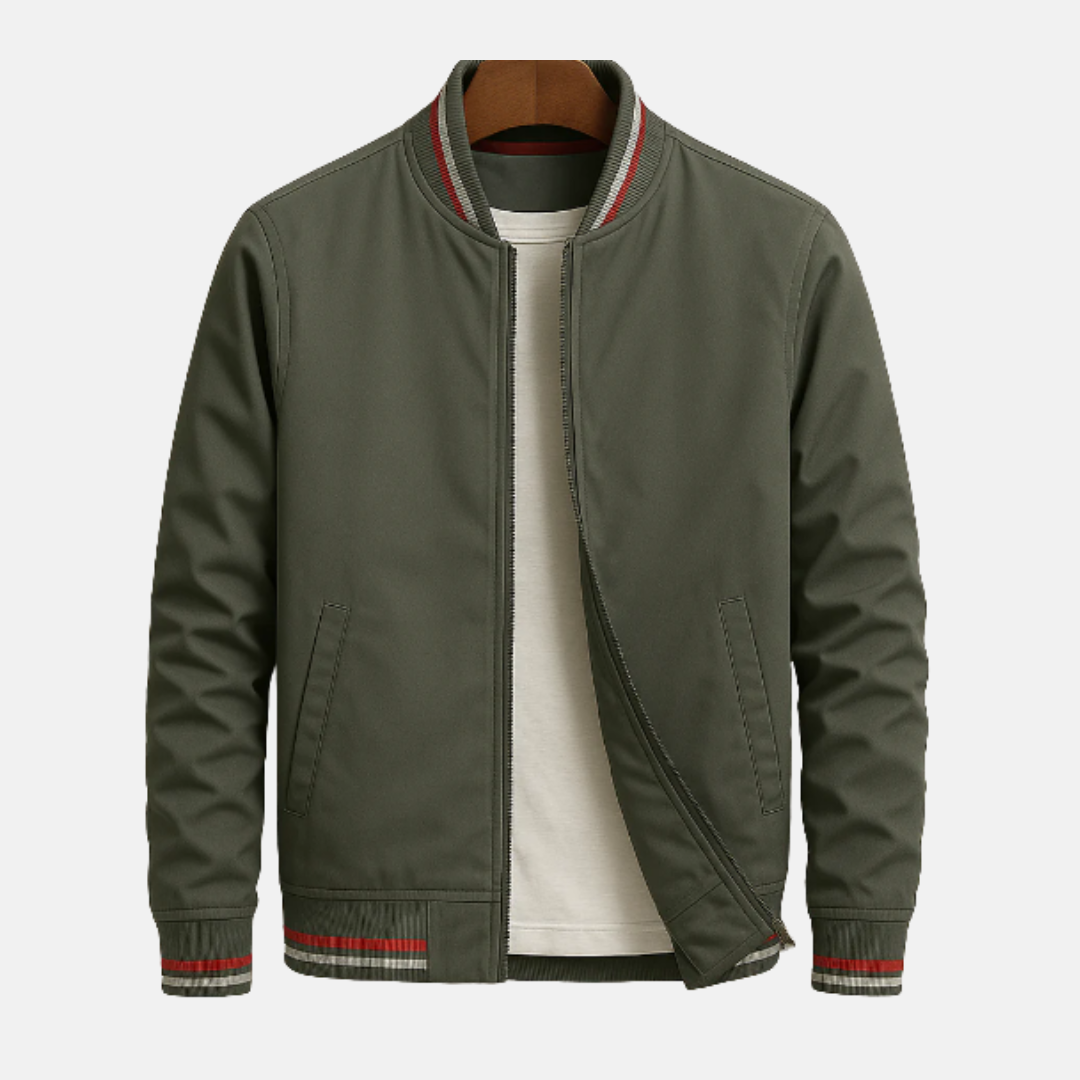 Blouson bomber homme – Coupe droite – Tissu léger – Fermeture zippée – Finition côtelée