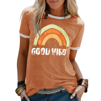 T-shirt femme – Coupe classique – Maille douce – Col rond – Graphique décontracté