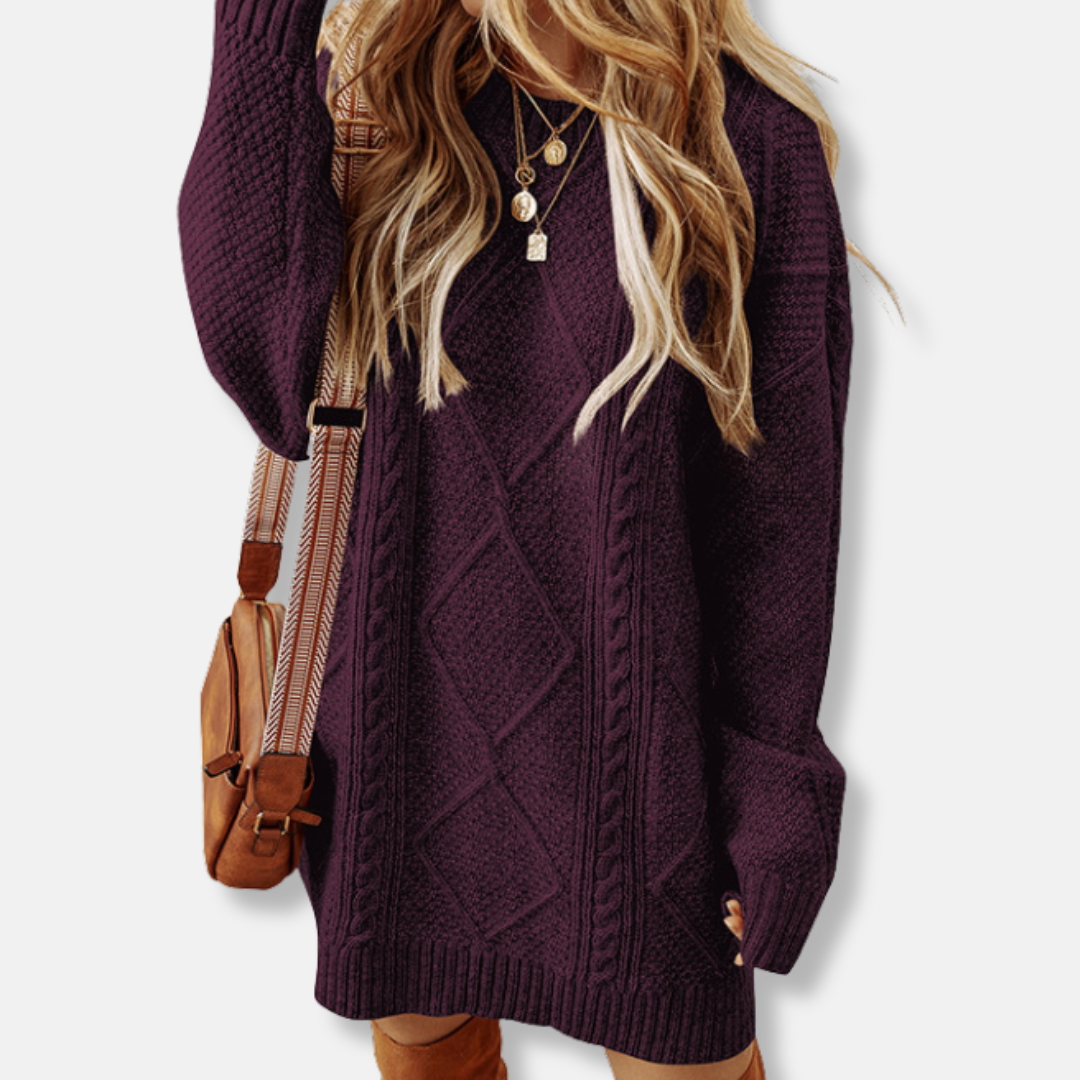 Sweat-shirt femme – Maille torsadée – Coupe ample – Longueur genou – Manches longues