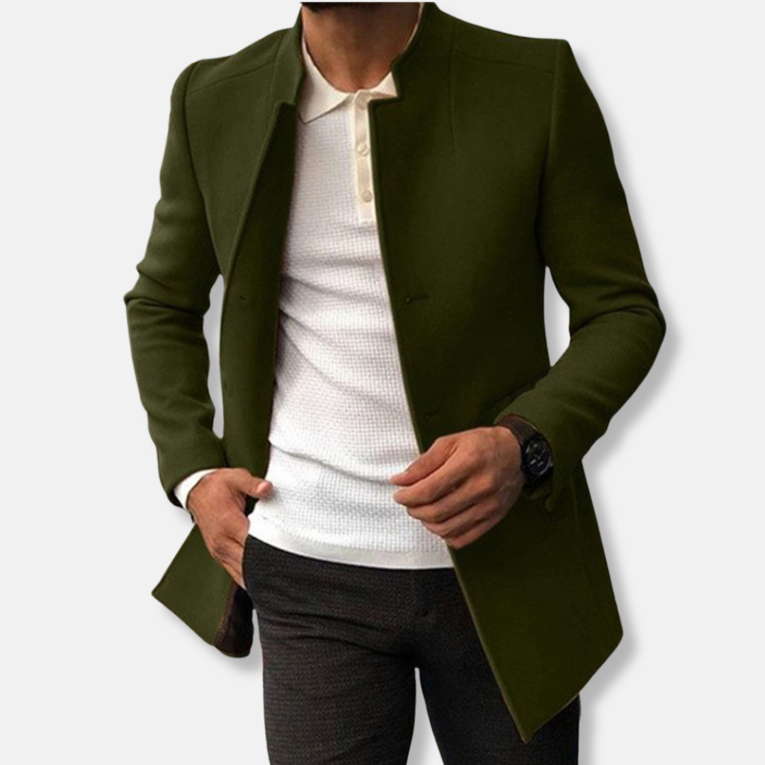 Veste homme – Coupe slim – Laine – Sans col – Fermeture simple – Longueur hanches