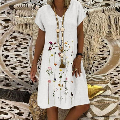Chantal - Robe en lin confortable au motif élégant