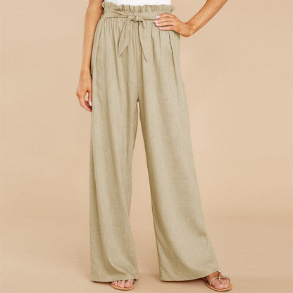 Pantalon Large Femme - Taille Haute - Tissu Doux - Ceinture Ajustable - Confort Élégant