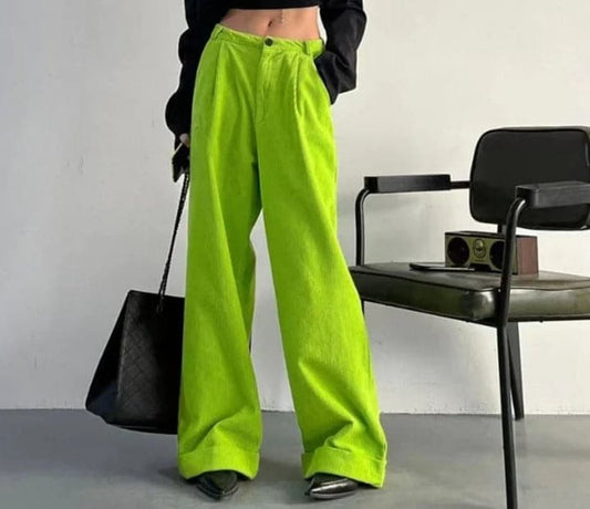 Pantalon Large Femme - Velours Côtelé - Taille Élastique - Style Streetwear