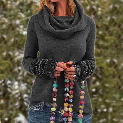 Top en maille femme – Coupe ample – Col bénitier – Poignets texturés – Maille douce
