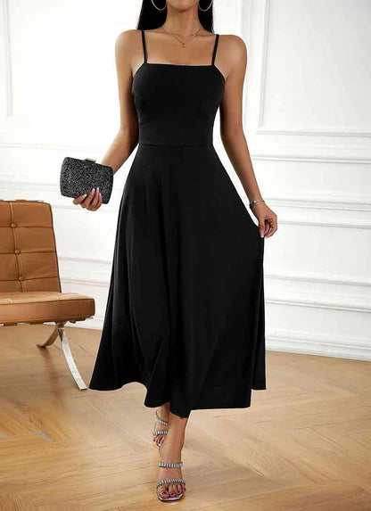 Robe Midi Femme - Bretelles Fines - Coupe Cintrée - Fluide et Élégante