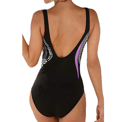 Maillot de Bain 1 Pièce Femme – Imprimé Graphique – Coupe Ajustée – Jambes Échancrées