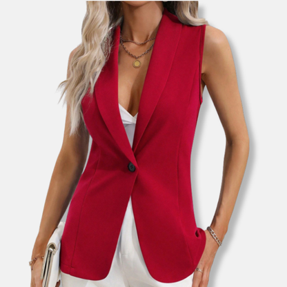Veste sans manches femme – Coupe cintrée – Col rond – Fermeture un bouton