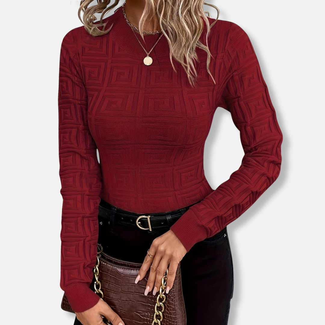 Femme Pull Tricoté - Tissu Maille Fine - Coupe Slim - Manches Longues - Col Montant