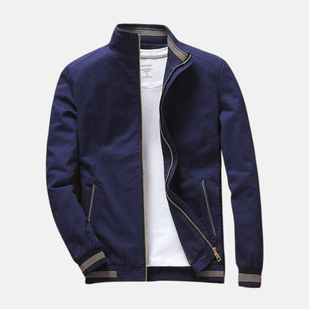 Blouson homme – Coupe décontractée – Mélange coton – Col montant – Zip frontal