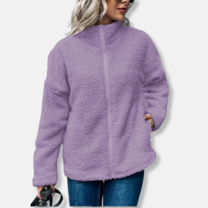 Veste femme en polaire – Coupe oversize – Col montant – Fermeture zippée
