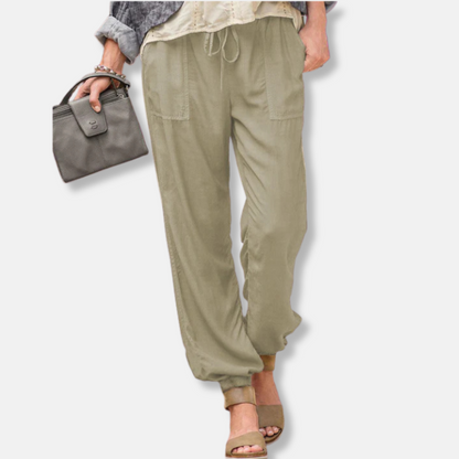 Femme Pantalon - Tissu Tissé Léger - Coupe Décontractée - Taille Élastique - Bas Cheville