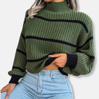Amélie Pull Rayé Avec Manches Lanterne | Pull Doux