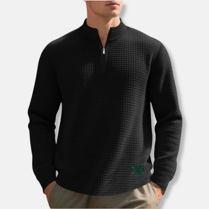 Homme Pull - Mélange Coton - Manches Longues - Col Montant Zippé