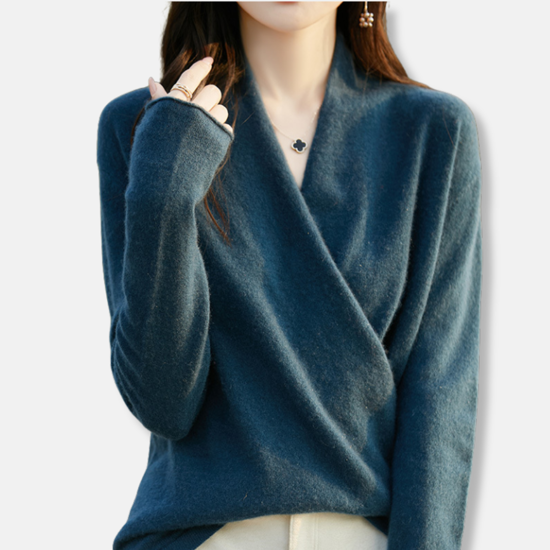 Pull femme col V – Maille laine douce – Coupe décontractée – Manches longues