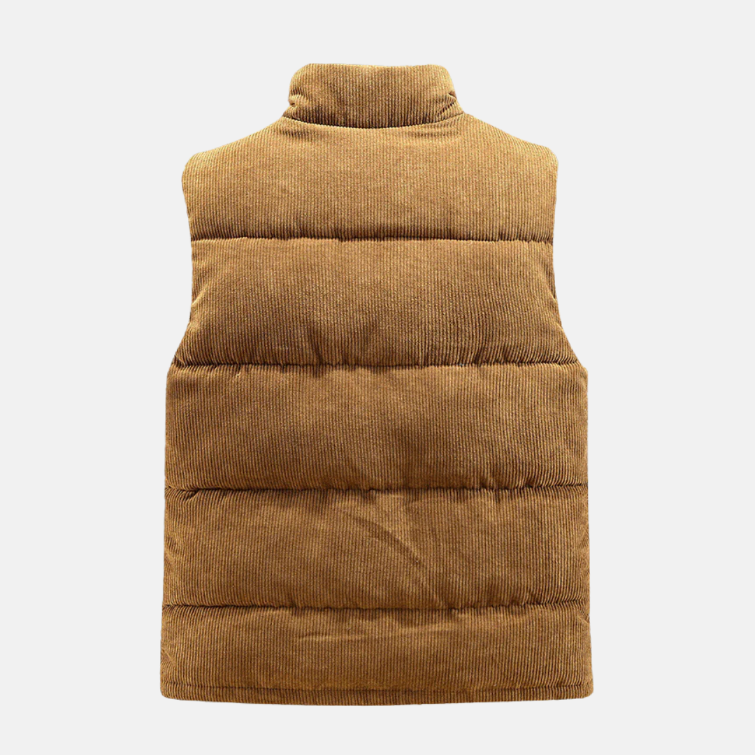 Gilet matelassé homme – Côtelé – Col montant – Fermeture pression – Style décontracté