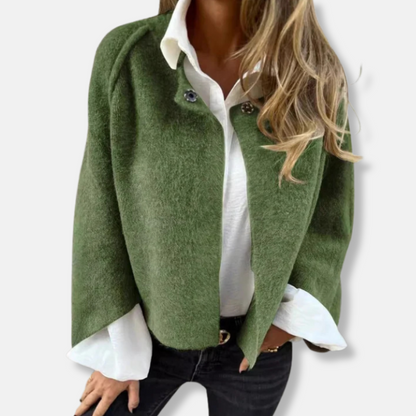 Femme Manteau Court - Maille Douce - Coupe Ample - Sans Col - Manches Longues