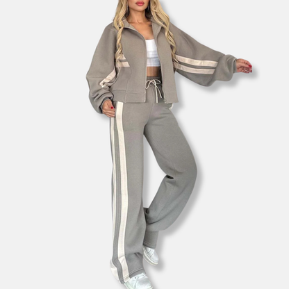 Veste zippée femme – Coupe oversize – Coton doux – Rayures sport – Style athleisure
