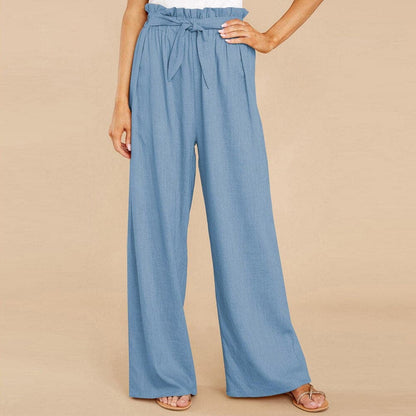 Pantalon Large Femme - Taille Haute - Tissu Doux - Ceinture Ajustable - Confort Élégant