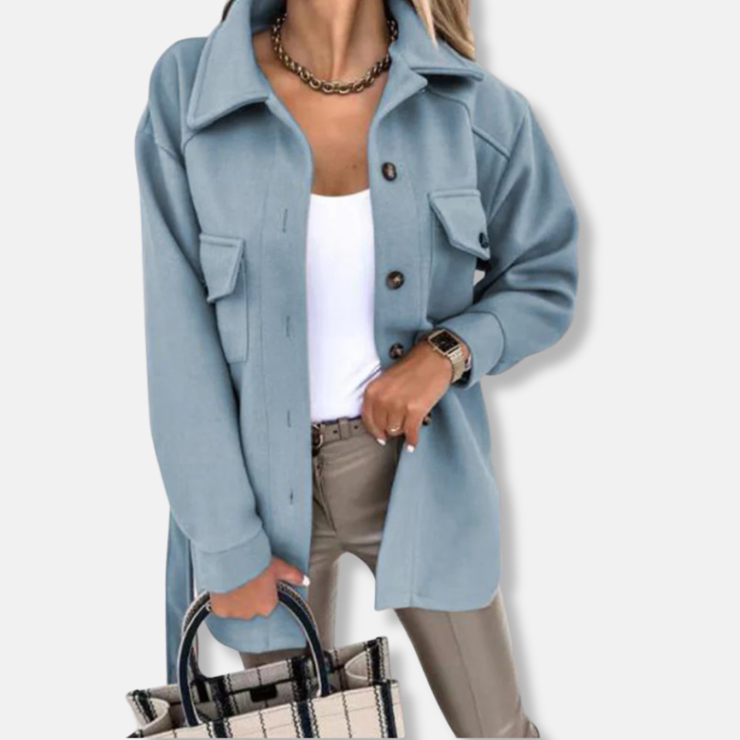 Femme Veste Shacket - Tissu Tissé Doux - Coupe Oversize - Longueur Mi-Cuisse