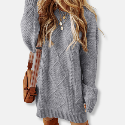 Sweat-shirt femme – Maille torsadée – Coupe ample – Longueur genou – Manches longues