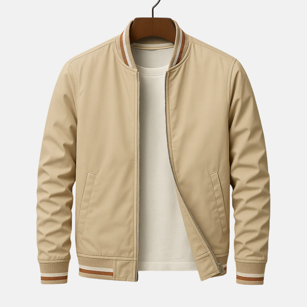 Blouson homme bomber – Coupe régulière – Matière légère – Finition côtelée zippée